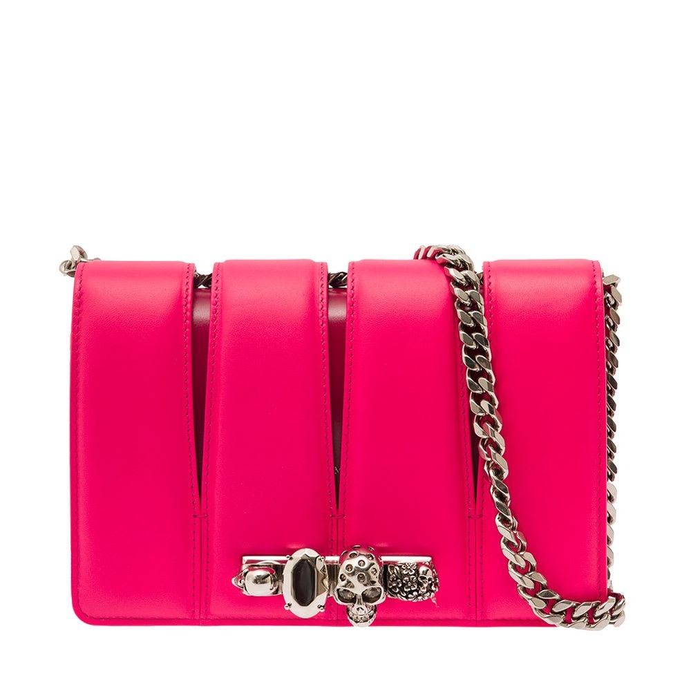 Alexander McQueen The Slash Cutout Knuckle Logo Studded Shoulder Bag Fuschia NWT